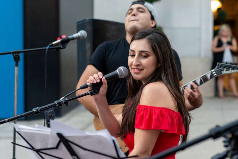 Sylvia Bosco performing live at The Americana At Brand in Glendale, Los Angeles, California, on Thursday, August 16, 2018.