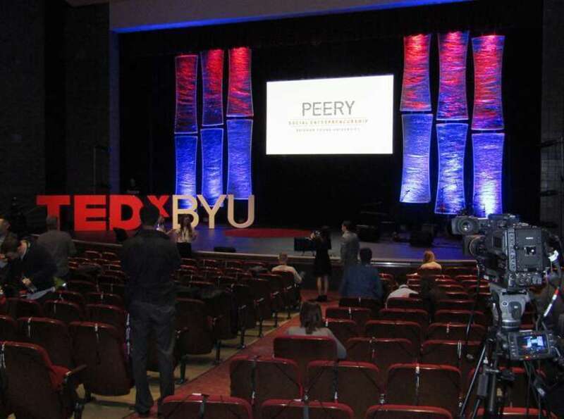 Stage of the Covey Center for the Arts, set up for TEDxBYU.
