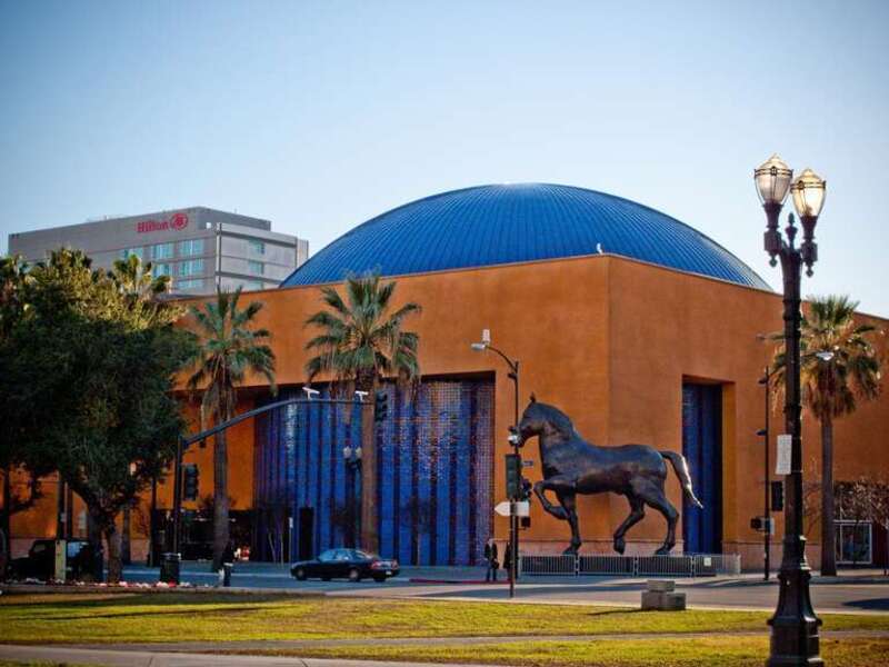 The Tech Museum in downtown San Jose. As seen from Cesar Chavez Park.