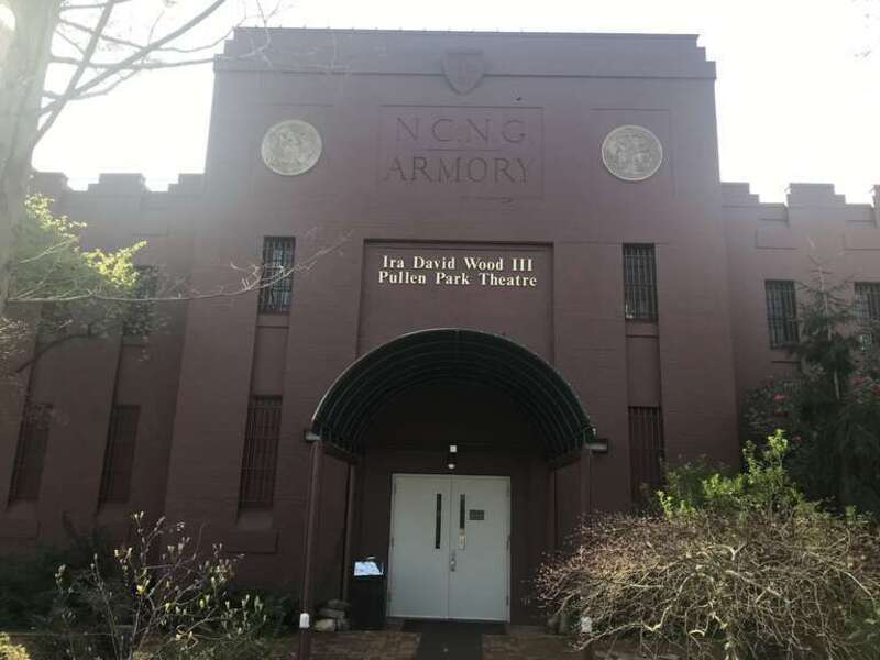 The Theatre in the Park at Pullen Park in Raleigh, North Carolina. Showing the western entrance to the building on March 22, 2022.