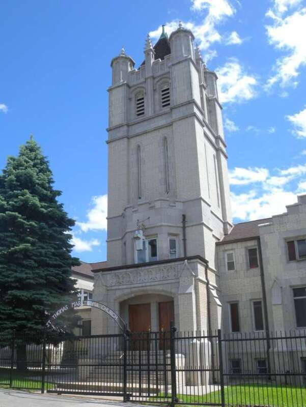Looking south at St Thomas Marthoma Church on 34 Morris Crescent on a sunny early afternoon.
