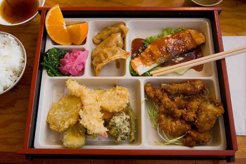 Three item lunch box - Tempura, Oyster Fry, Salmon Teriyaki, served with soup, salad, rice and Gyoza.
Akaihana Japanese Restaurant
22560 Foothill

Hayward, Ca