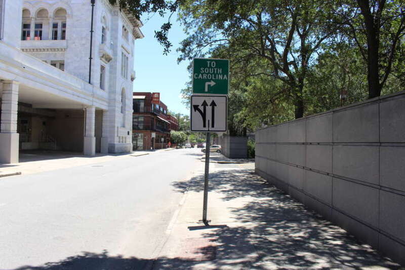 To South Carolina sign on Whittaker St, Savannah, Chatham County, Georgia