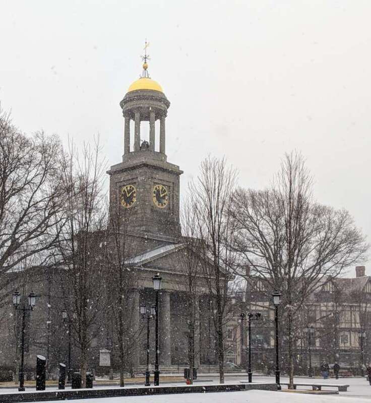 This is a recent image of the church after Quincy Common was opened.