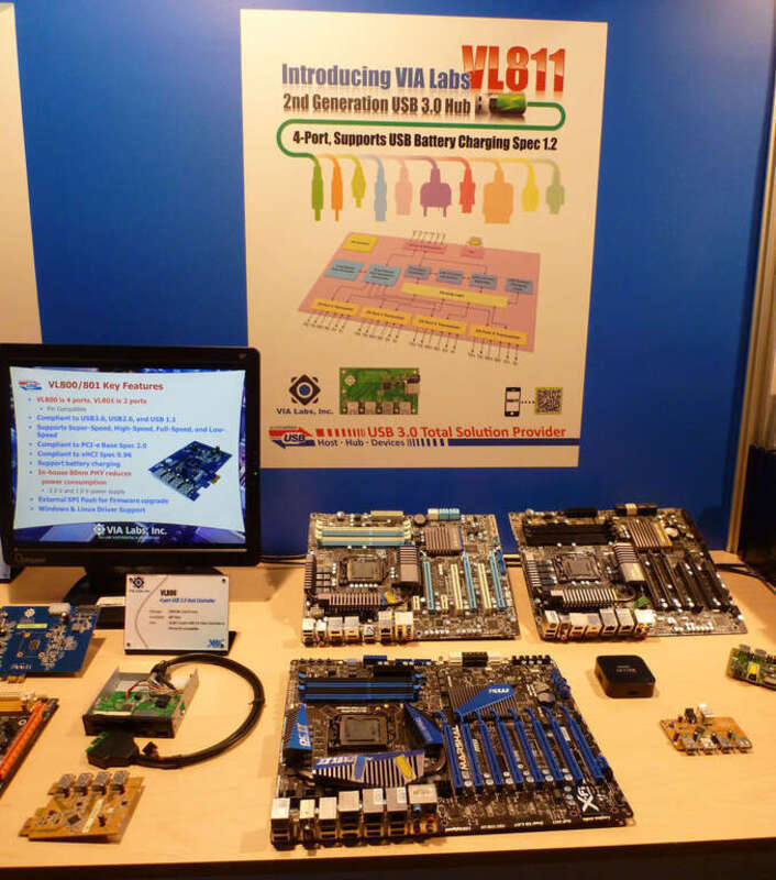 Here is a shot of the VIA Labs VL811 USB 3.0 hub controller display at IDF 2011 San Francisco. The VIA Labs VL811 features an industry leading charging downstream port, CDP, for rapid battery charging of external devices.
