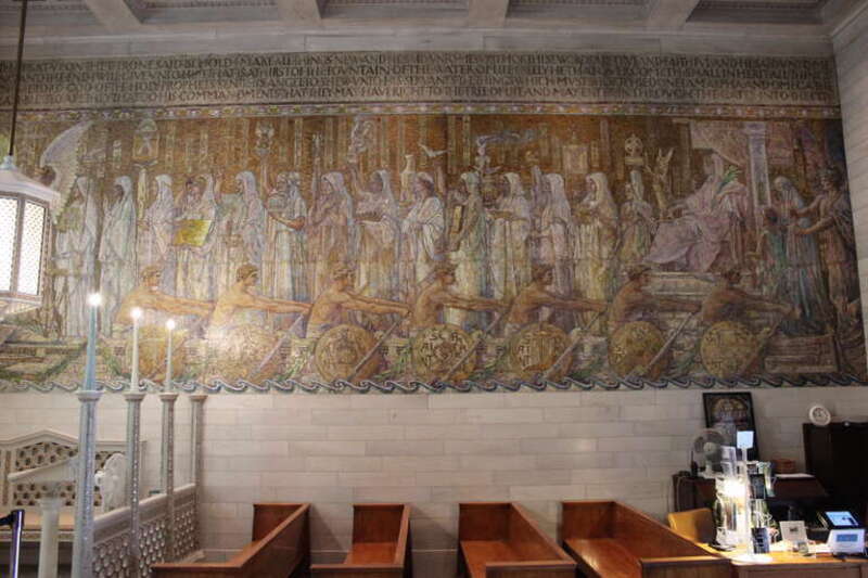 Mosaic inner wall of the Wade Memorial Chapel.