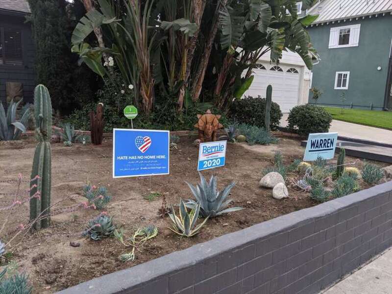 Warren and Sanders signs, home, Burbank, California