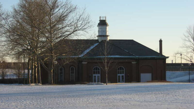 Rear of the West Washington Street Pumping Station, located at 801 W. Washington Street in Indianapolis, Indiana, United States.  Built in 1870, it is listed on the National Register of Historic Places.