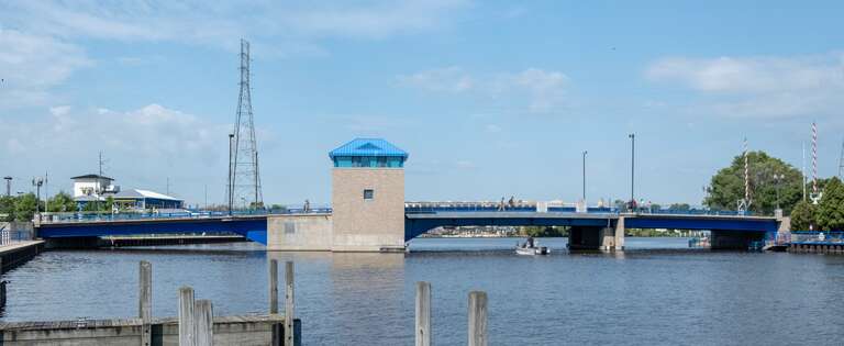 The 8th Street Bridge, over the Sheboygan River, in Sheboygan, Wisconsin