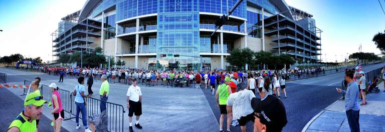 A panorama of the crowd at the beginning of the Impact a Hero 5K Race and Walk