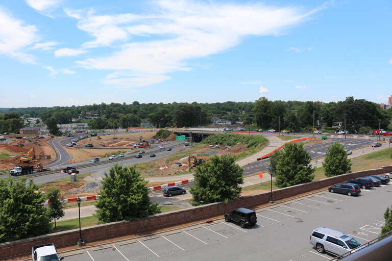 Reconstruction of Peters Creek Parkway interchange at Salem Parkway, view from BB&amp;T Ballpark.
