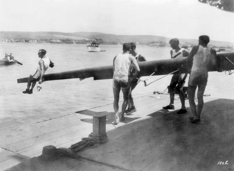 Buster Keaton on Newport Bay in the film College (1927).
There are no known copyright restrictions on this image. All future uses of this photo should include the courtesy line, "Photo courtesy Orange County Archives." Comments are welcome after