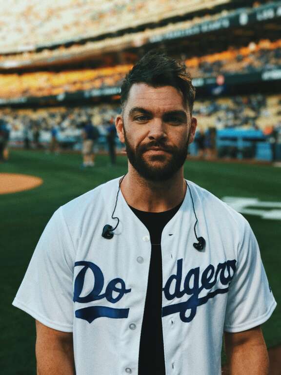 Dylan Scott right before he sang the national anthem at a Dodgers game.