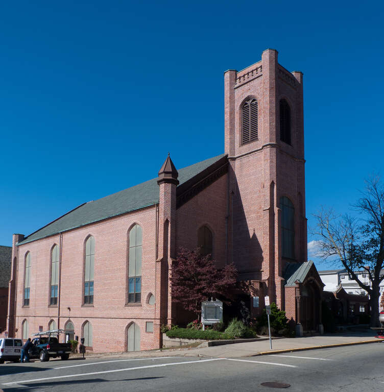 First Baptist Church is a historic church at located 200-228 N. Main Street in Fall River, Massachusetts. The church was built in 1850.