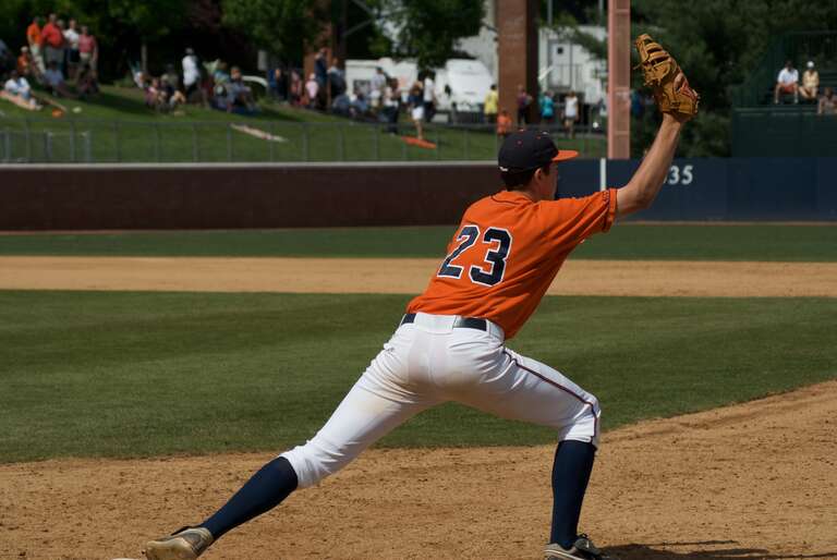 Danny Hultzen playing first base for the Virginia Cavaliers.