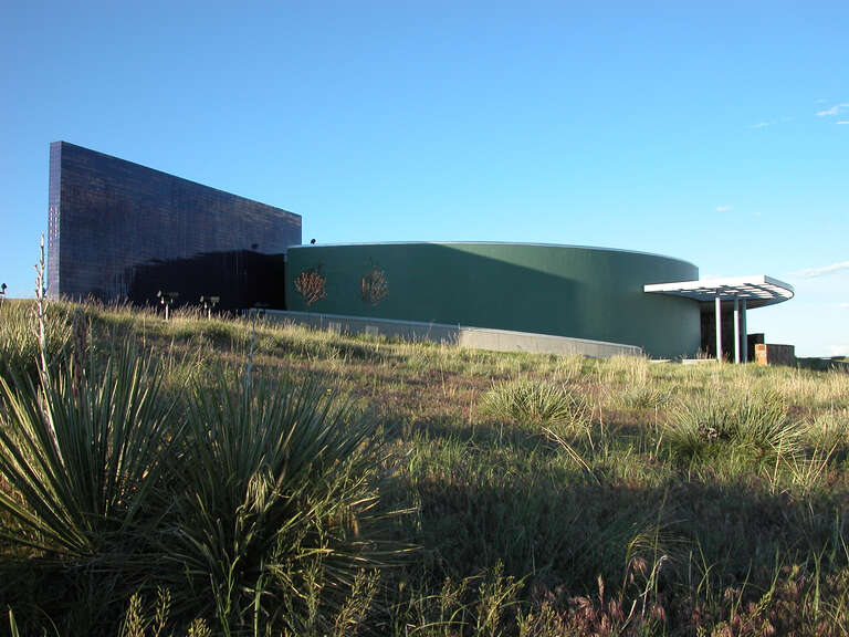The National Historic Trails Interpretive Center designed by Line and Space Architects sits high above Wyoming's North Platte River, commanding views of major historic trails.