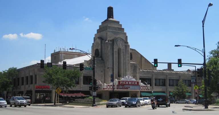 The Pickwick Theatre in Park Ridge (1928). It was designed by R. Harold Zook. Siskel and Ebert walk into the Pickwick as they argue about movies in the At the Movies intro.