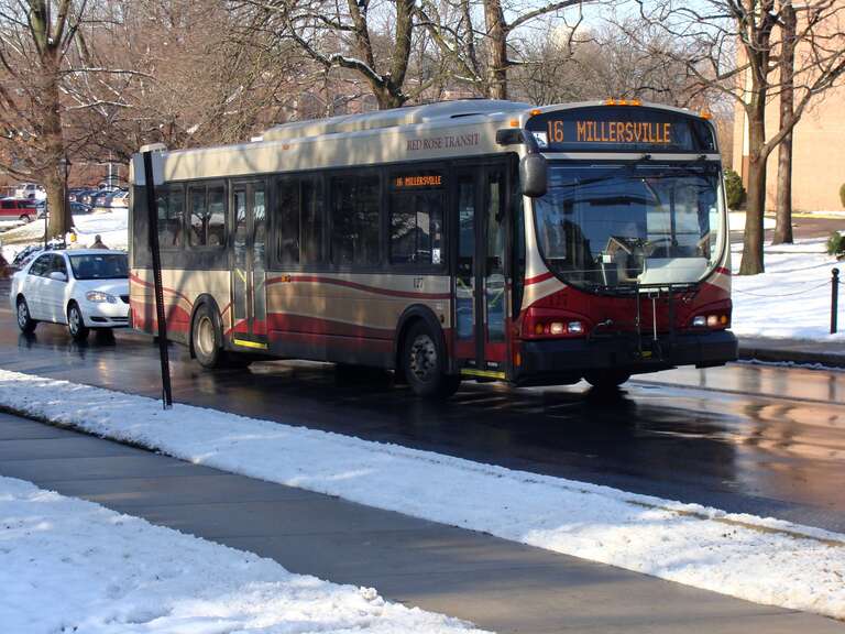 An Optima Opus owned by the Red Rose Transit Authority on Route 16 in Millersville, Pennsylvania inbound to Lancaster.