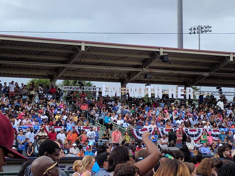 Signs for the Barack Obama rally in Kissimmee for Hillary Clinton