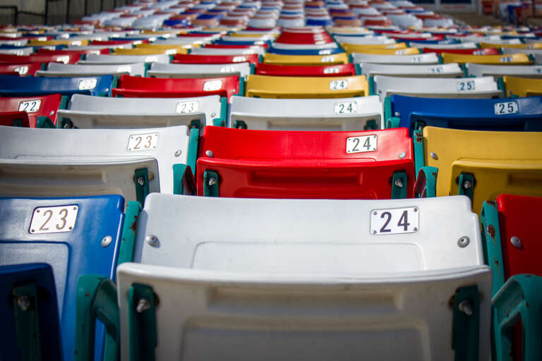 Seats inside the Charlotte International Speedway.
Charlotte Motor Speedway, formerly Lowe's Motor Speedway, is a motorsports complex located in Concord, North Carolina 13 mi (21 km) from Charlotte. The complex features a 1.5 mi (2.4 km) quad oval