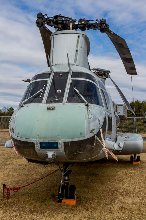 A Boeing Vertol CH-46E Sea Knight on display at the Patuxent River Naval Air Museum in Lexington Park, Maryland. This CH-46E, Bureau Number 152578, was received by the Navy as a CH-46D, but was converted to a CH-46E in the late 1970s, which updated