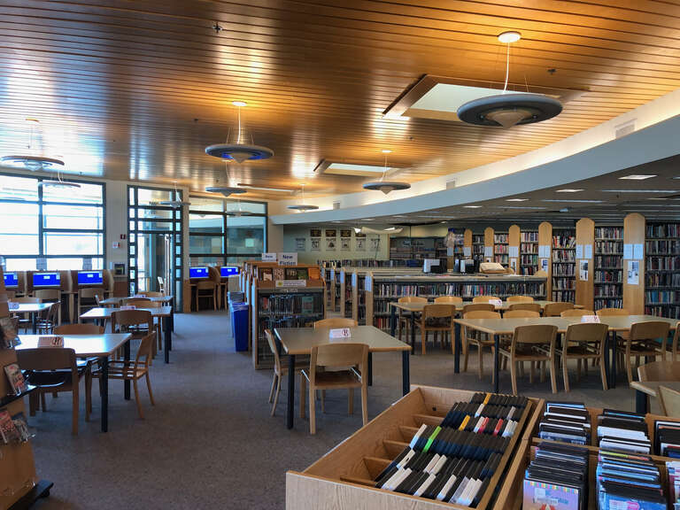 View of the inside of the Westlake Library in Daly City, California, USA