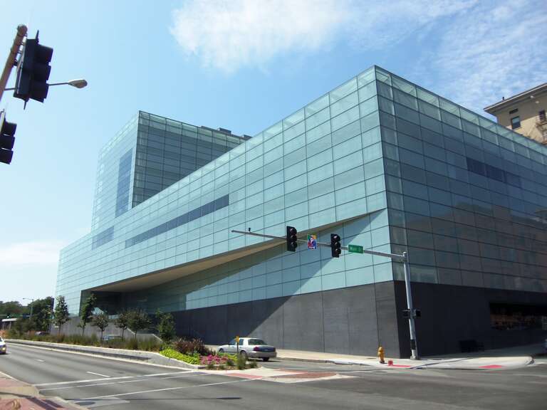 The south facade along River Drive of the Figge Art Museum in Davenport, Iowa.