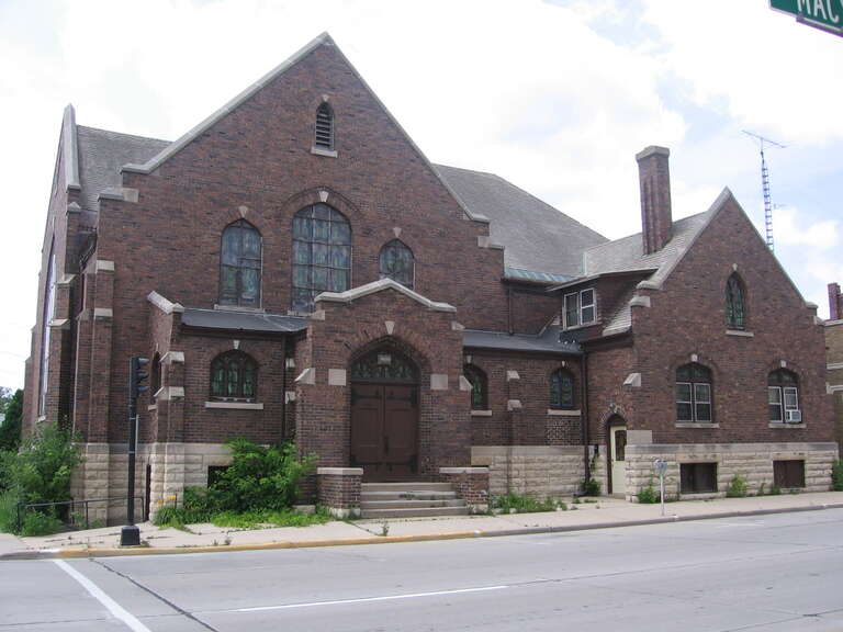 For use in Fond du Lac County and city articles. The front of the First Baptist church of Fond du lac, Wisconsin.