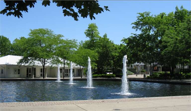 The fountains and administrative building for Fraze Pavilion in Kettering, Ohio