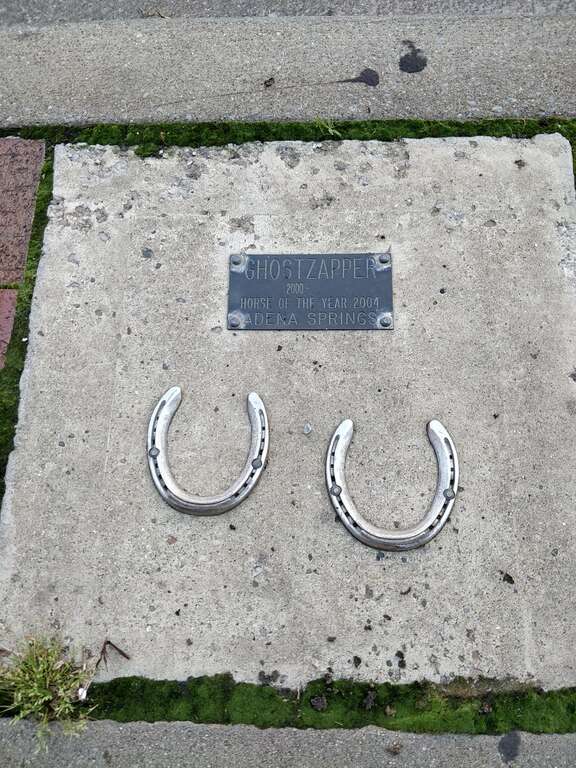 One of the Horseshoe sets embedded into the sidewalk on Main street Paris, Kentucky Feel free to use this photo however you like, just attribute <a href="https://atthepaddock.com" rel="nofollow">atthepaddock.com</a>. Thanks!