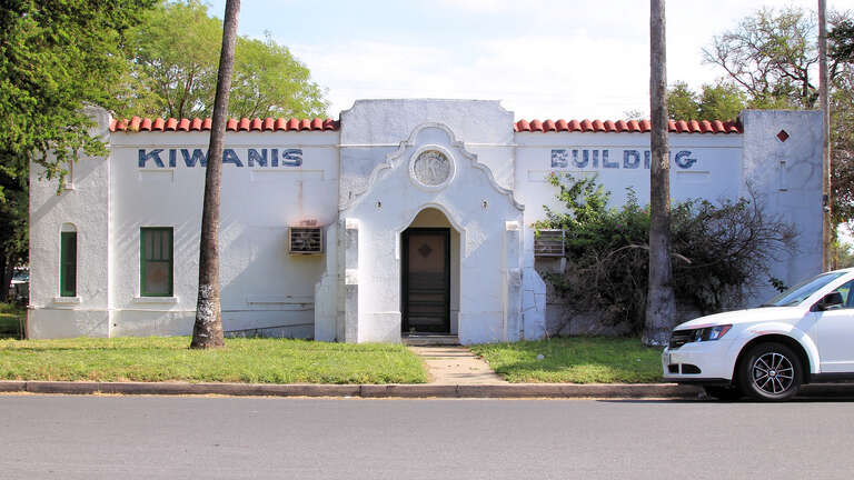 The Kiwanis Club building in Pharr, Texas, United States. It was designated a Recorded Texas Historic Landmark in 1981. Marker text: "This Mission style building was the first meeting place in the Kiwanis International organization owned by a local
