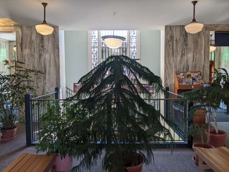 On the second (street-level) floor looking toward Main Street