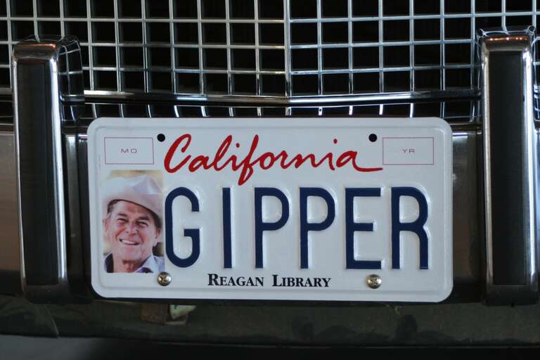 The vanity license plate on president Ronald Reagan's security limousine as seen at the Air Force One exhibit at the Ronald Reagan presidential library.