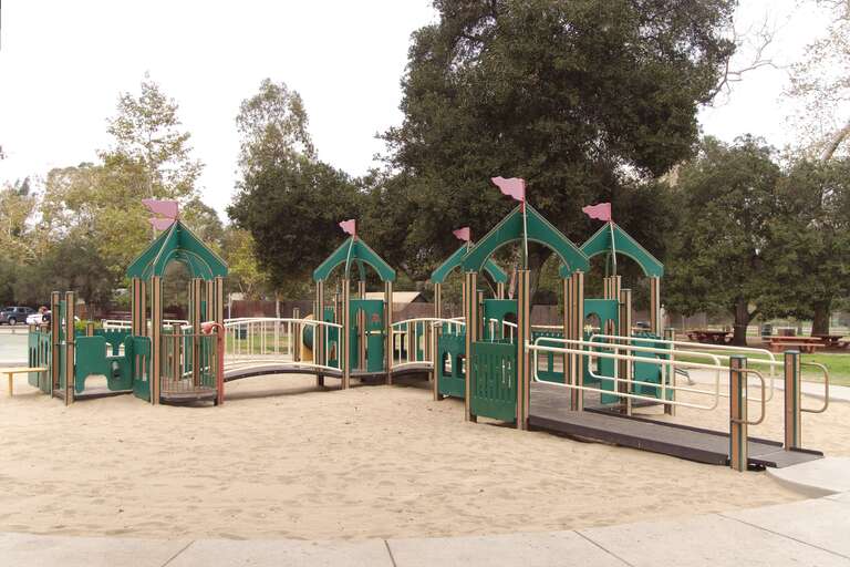 Castle-themed playground equipment at Shane's Inspiration, Griffith Park.