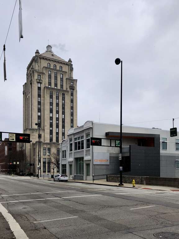 Built in 1931, the Art-Deco style Cincinnati Times-Star Building, designed by Samuel Hannaford and Sons, stands at the corner of Broadway and Reedy Street in Downtown Cincinnati.  Built for the Cincinnati Times-Star, owned by the Taft family, the