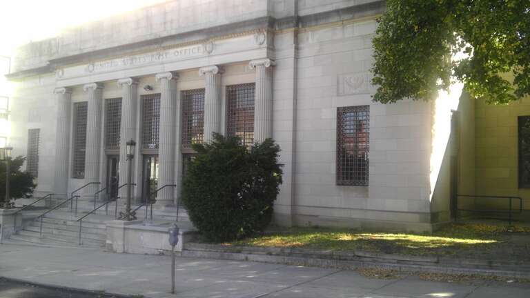 Looking north across South 1st Avenue at US Post Office-Mount Vernon