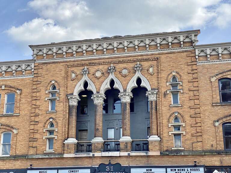 Built in 1902-03, this Venetian Gothic Revival-style building caught fire shortly after its completion, with it being rebuilt in 1904.  Known as the Union Block, the building has housed various businesses and organizations, including the