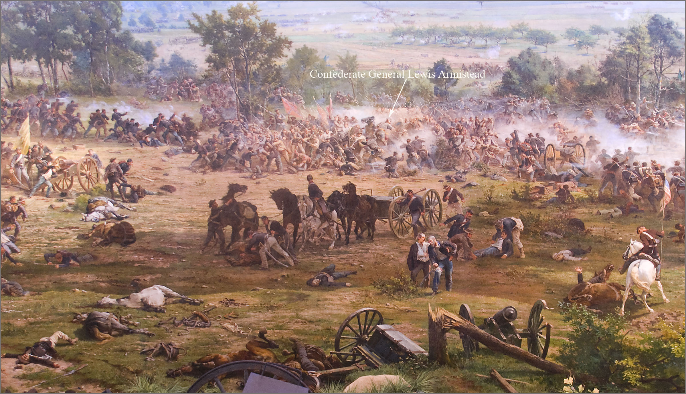 'The Battle of Gettysburg', also known as the Gettysburg Cyclorama, is a cyclorama painting by the French artist Paul Philippoteaux depicting "Pickett's Charge", the climactic Confederate attack on the Union forces on Cemetery Ridge during the Battle