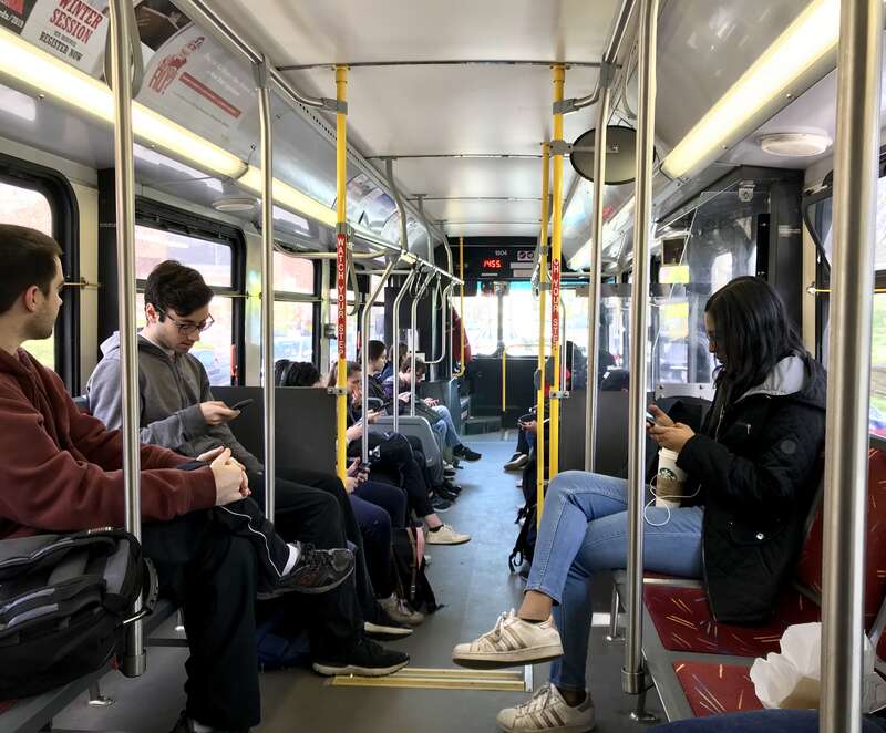 A 2007 New Flyer D40LF operating on the "A" route at Rutgers University.