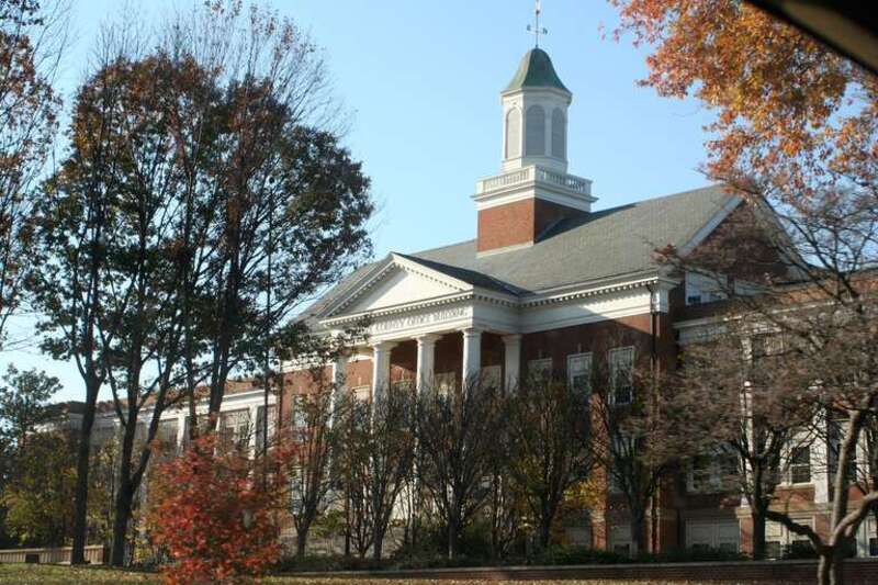 A photograph of the Albemarle County Office Building in Charlottesville, Virginia, United States of America. Formerly the Lane High School.