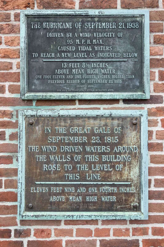 Hurricane water levels are marked at Old Market House Providence