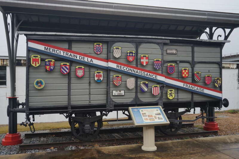 A Merci Train boxcar at the Gulf, Mobile and Ohio Depot in Jackson, Mississippi (United States).