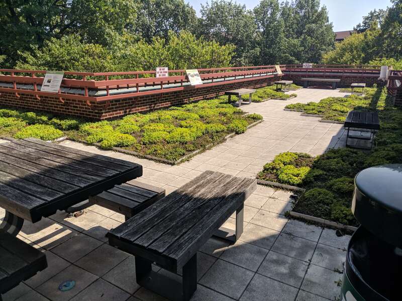 Purdue University's Schleman Hall Green Roof when viewed from exiting the interior and facing northeast.
