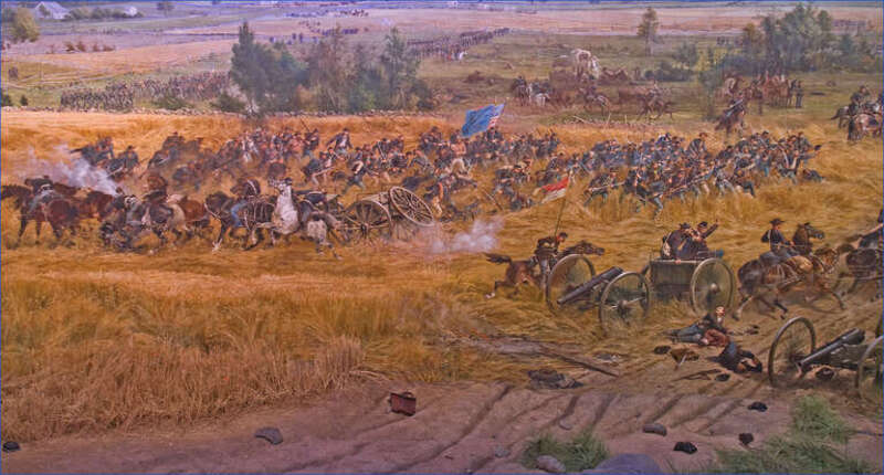 'The Battle of Gettysburg', also known as the Gettysburg Cyclorama, is a cyclorama painting by the French artist Paul Philippoteaux depicting "Pickett's Charge", the climactic Confederate attack on the Union forces on Cemetery Ridge during the Battle