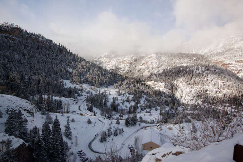 Snow Covered Mountains Along Colorado's "Million Dollar Highway," US Route 550.