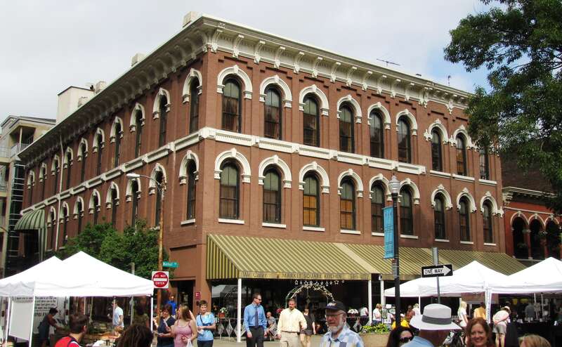 The Mall Building (1, 3, and 5 Market Square) in Knoxville, Tennessee, USA.  Built in 1875 by noted confectionary and baker Peter Kern, this building is now listed on the National Register of Historic Places.