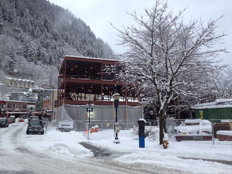 Construction of the Walter Soboleff Building, on Front and Seward St, Juneau Downtown Historic District, Southeast Alaska.