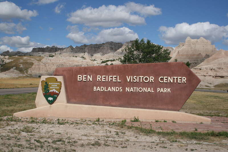 Sign for the Ben Reifel Visitor Center in Badlands National Park, South Dakota.