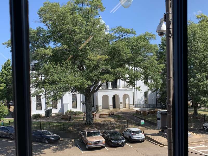 A view of the Oxford courthouse from the upstairs window of Square Books