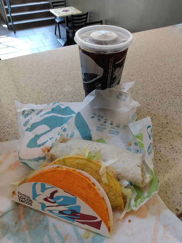 Taco bell combo with Doritos "taco" and burritos.